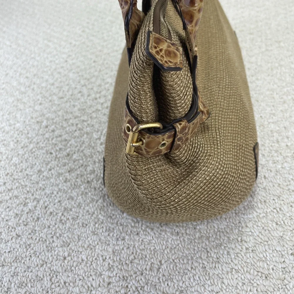 Eric Javits New York Handbag Squishee‎ Woven Straw Croc Embossed Satchel Purse